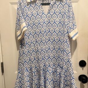 Entro Blue and Cream Long Sleeve Dress